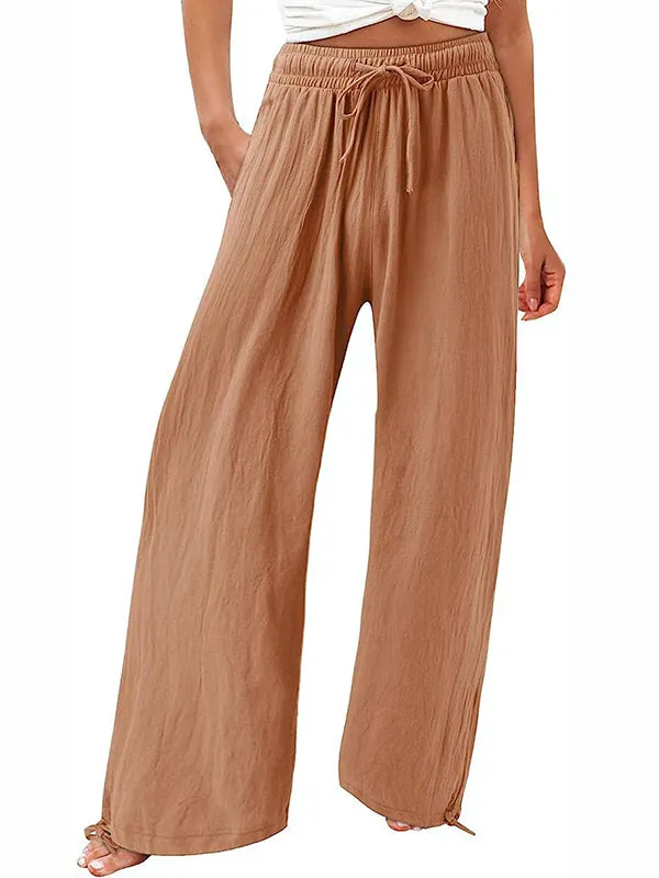 Loose Wide Leg Drawstring Elasticity Solid Color Pants Trousers