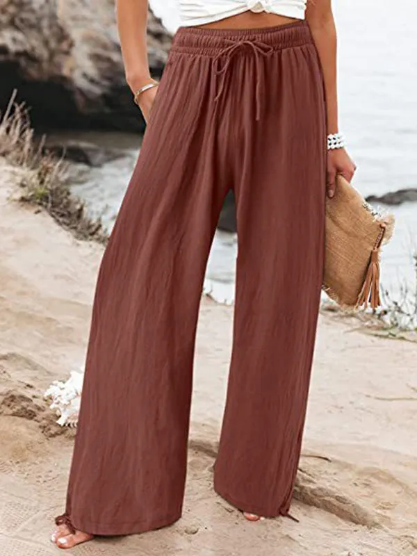 Loose Wide Leg Drawstring Elasticity Solid Color Pants Trousers