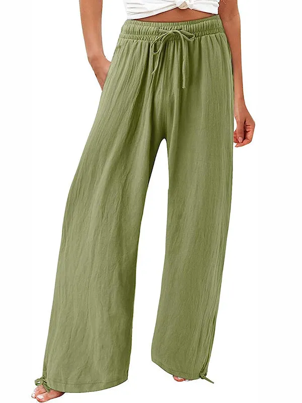 Loose Wide Leg Drawstring Elasticity Solid Color Pants Trousers