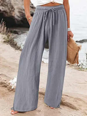 Loose Wide Leg Drawstring Elasticity Solid Color Pants Trousers