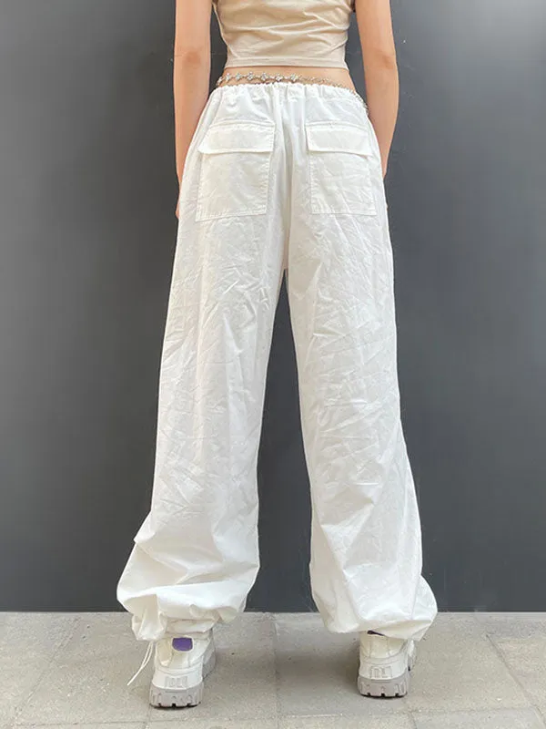 Loose Wide Leg Drawstring Pockets Solid Color Split-Joint Pants Trousers