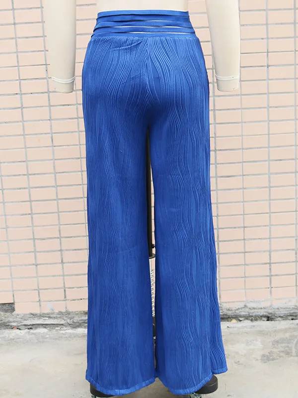 Loose Wide Leg Elasticity Hollow Pleated Solid Color Pants Trousers