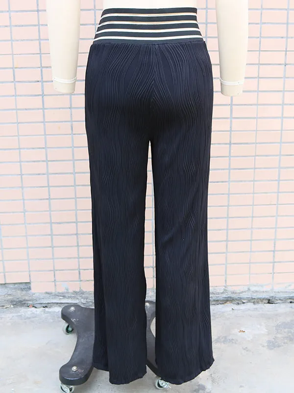 Loose Wide Leg Elasticity Hollow Pleated Solid Color Pants Trousers