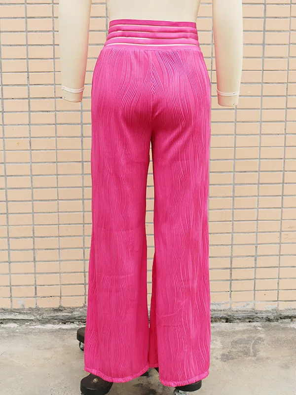 Loose Wide Leg Elasticity Hollow Pleated Solid Color Pants Trousers