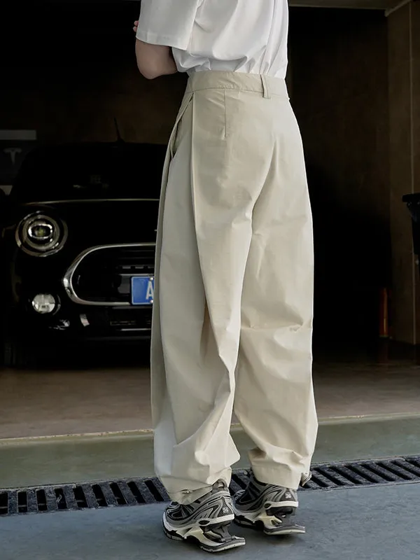 Loose Wide Leg High-Waisted Pleated Solid Color Casual Pants Bottoms Trousers