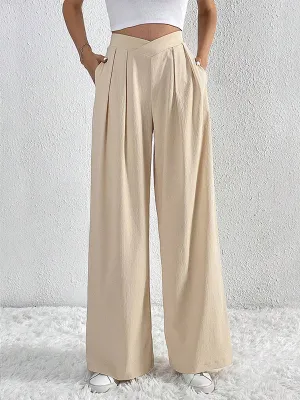 Loose Wide Leg Pleated Solid Color Pants Trousers