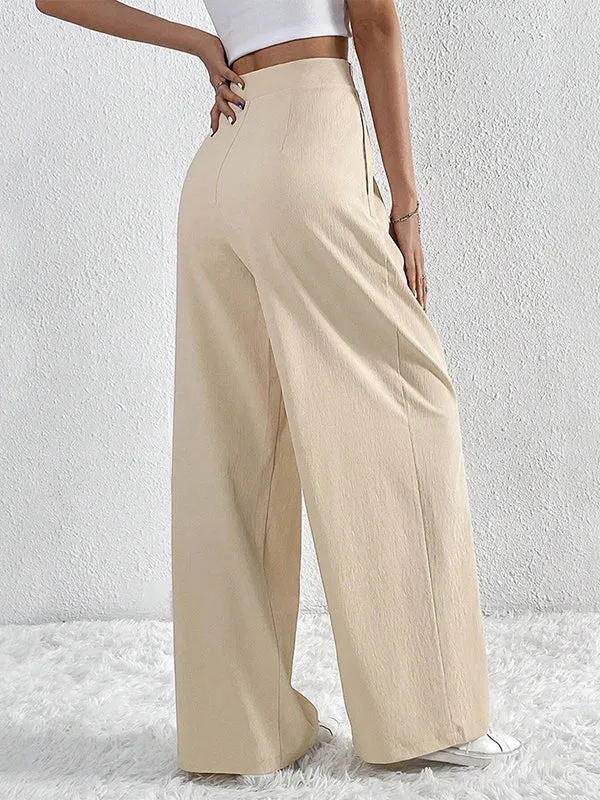 Loose Wide Leg Pleated Solid Color Pants Trousers