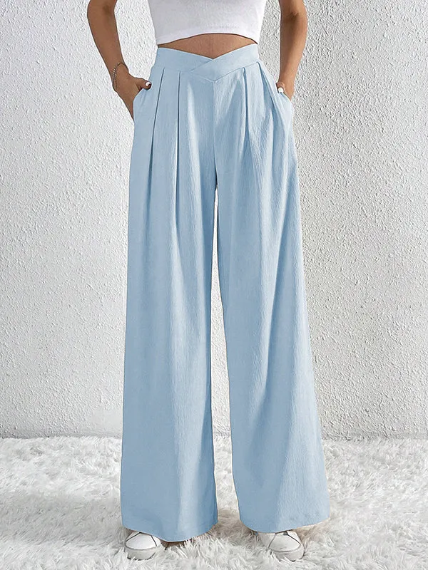 Loose Wide Leg Pleated Solid Color Pants Trousers