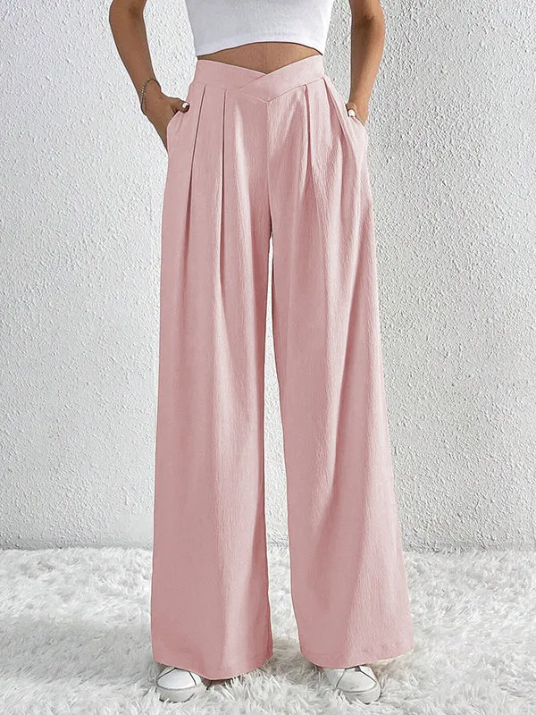 Loose Wide Leg Pleated Solid Color Pants Trousers