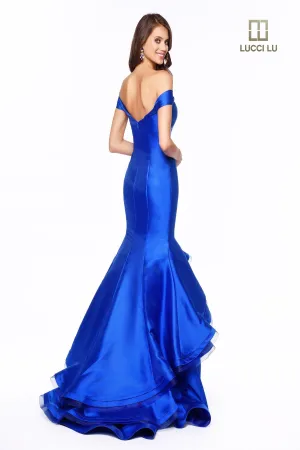 Lucci Lu 8113 Royal Blue Mikado Layered Mermaid Dress