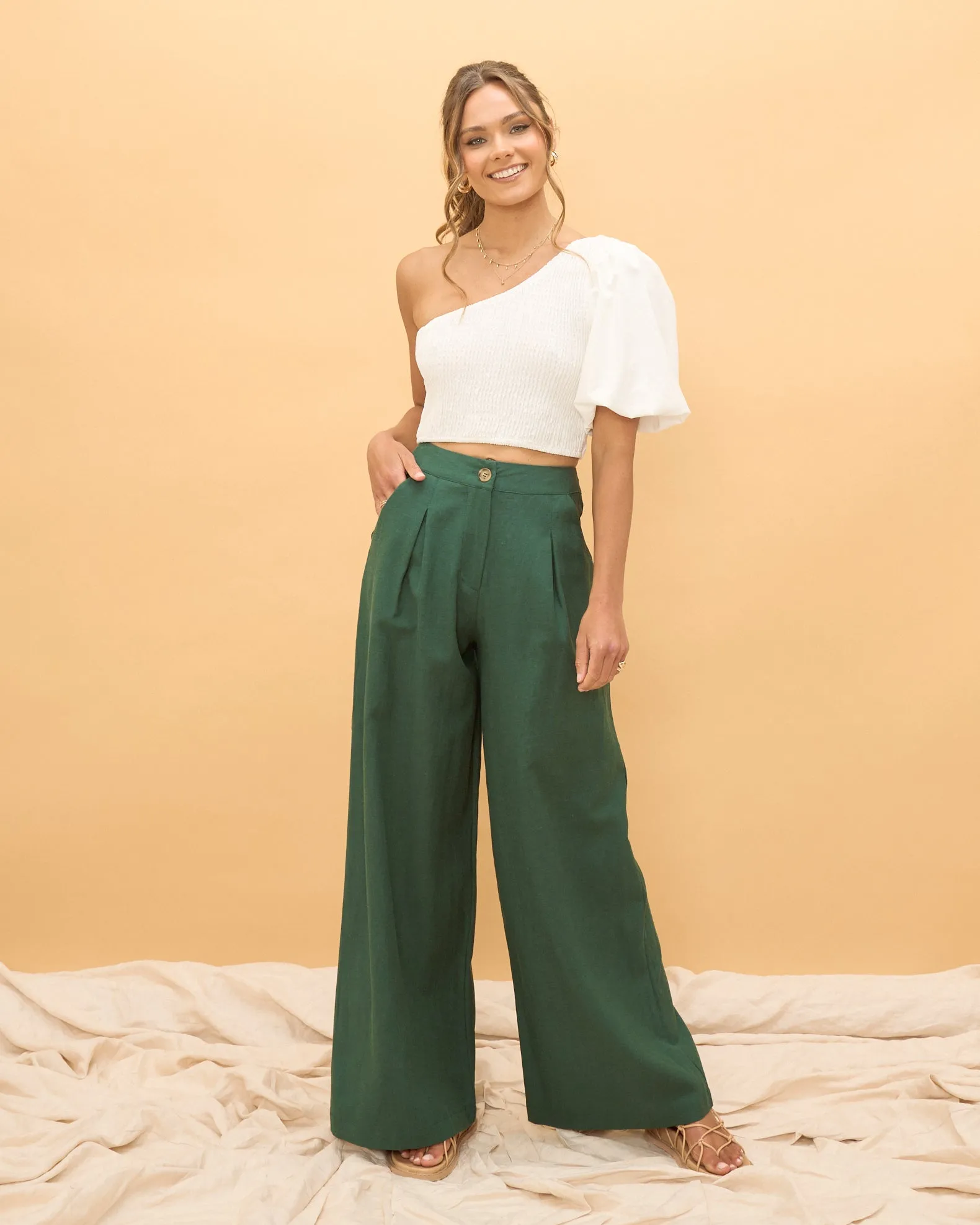 Maggie Forest Green Wide Leg Pants