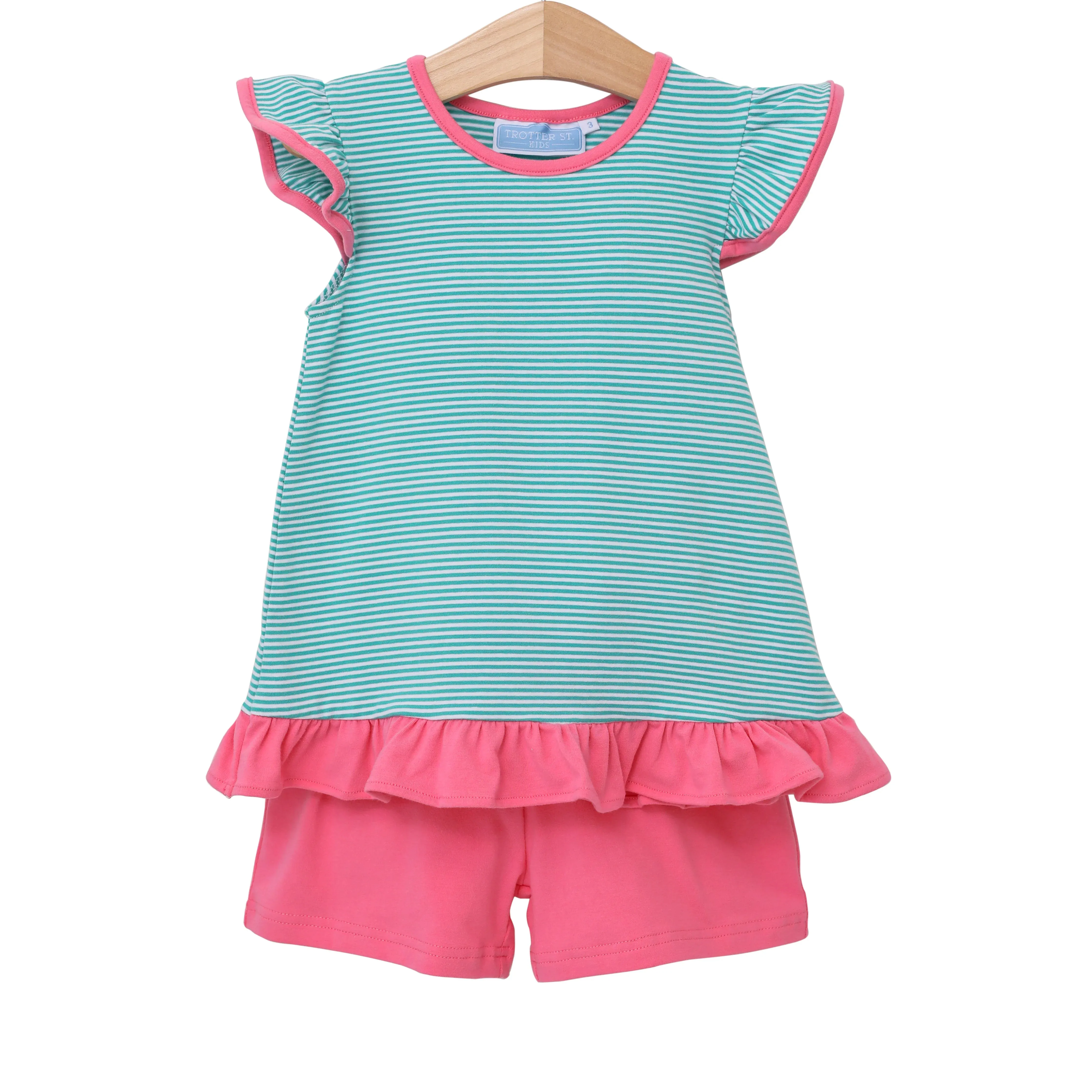 Mary Margaret Short Set- Mint Stripe & Pink