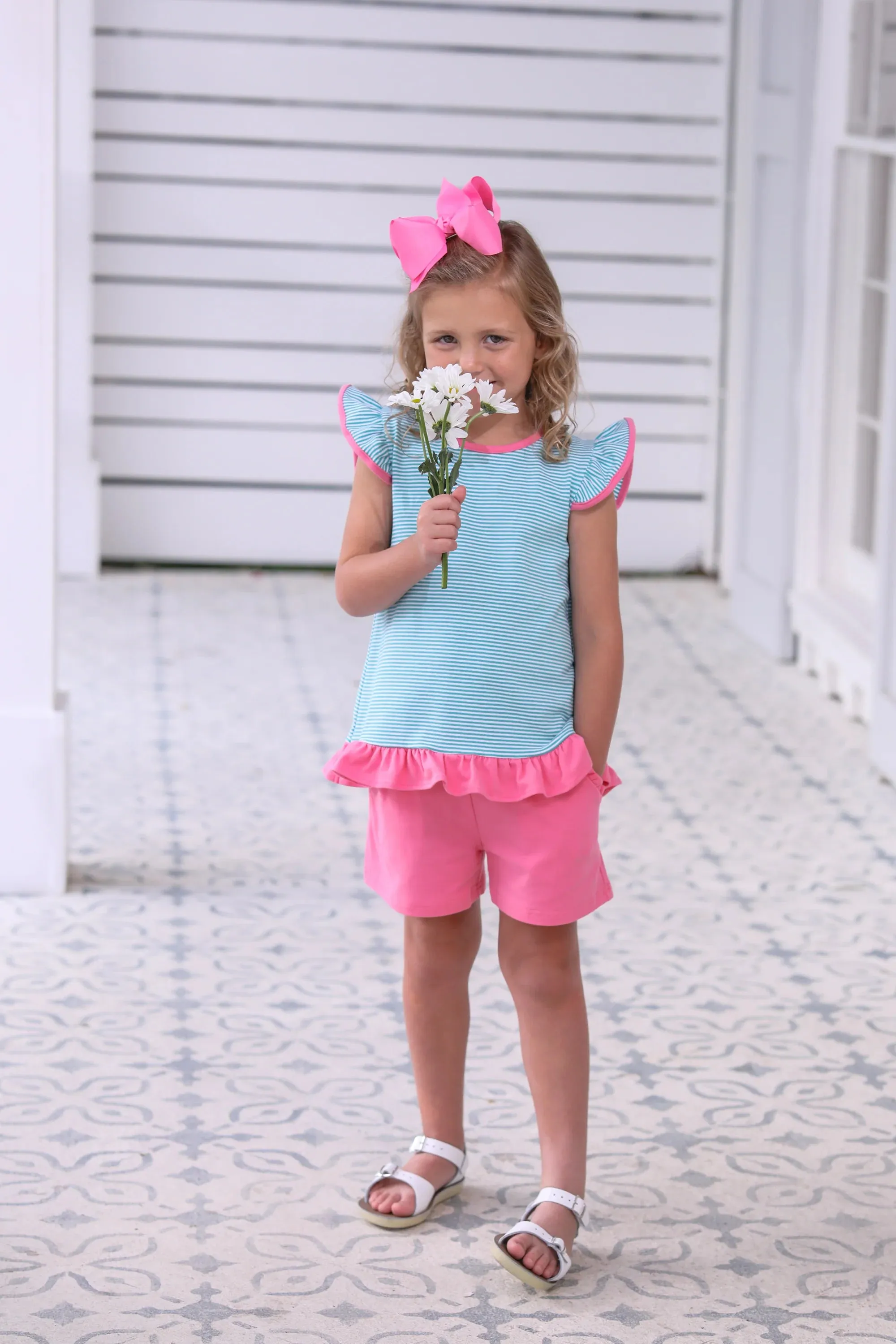 Mary Margaret Short Set- Mint Stripe & Pink