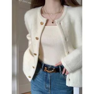 METAVERSMALL small fragrant wind soft waxy short cardigan top 2023 autumn and winter new temperament celebrity knitted sweater women's coat