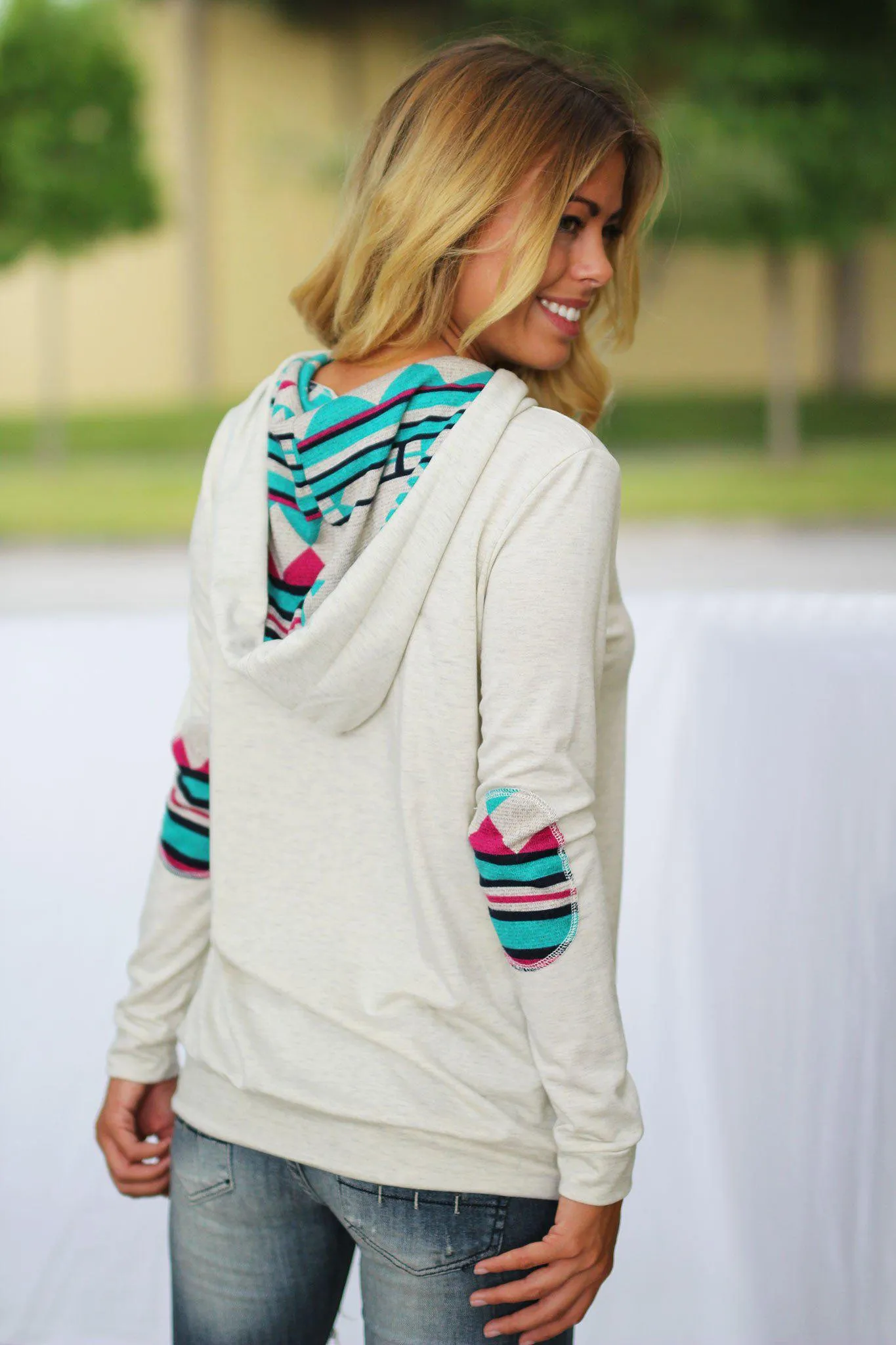 Mint and Pink Aztec Hoodie with Pocket