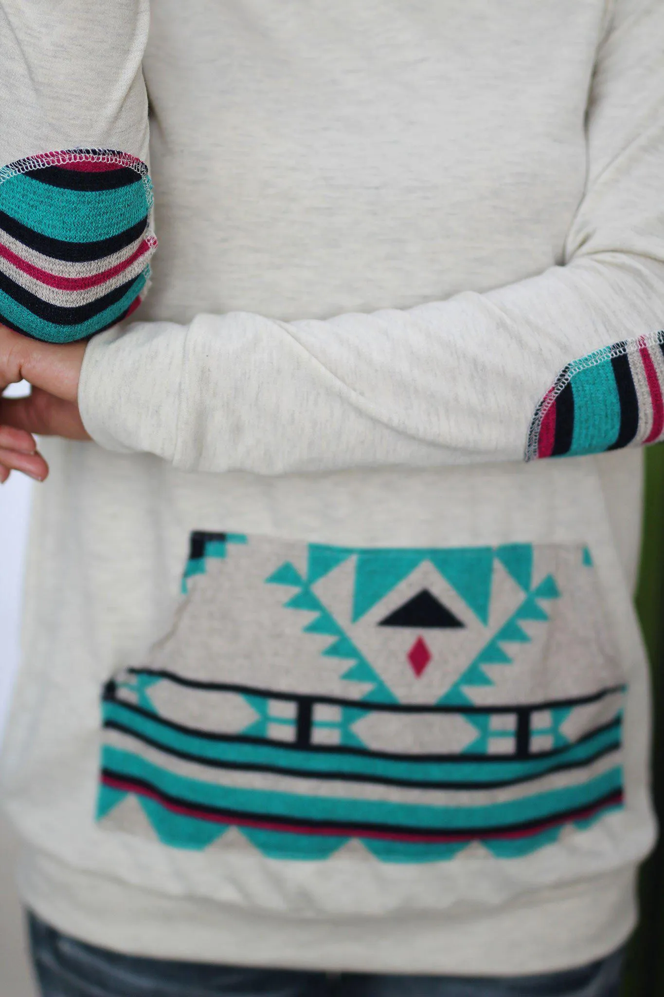 Mint and Pink Aztec Hoodie with Pocket