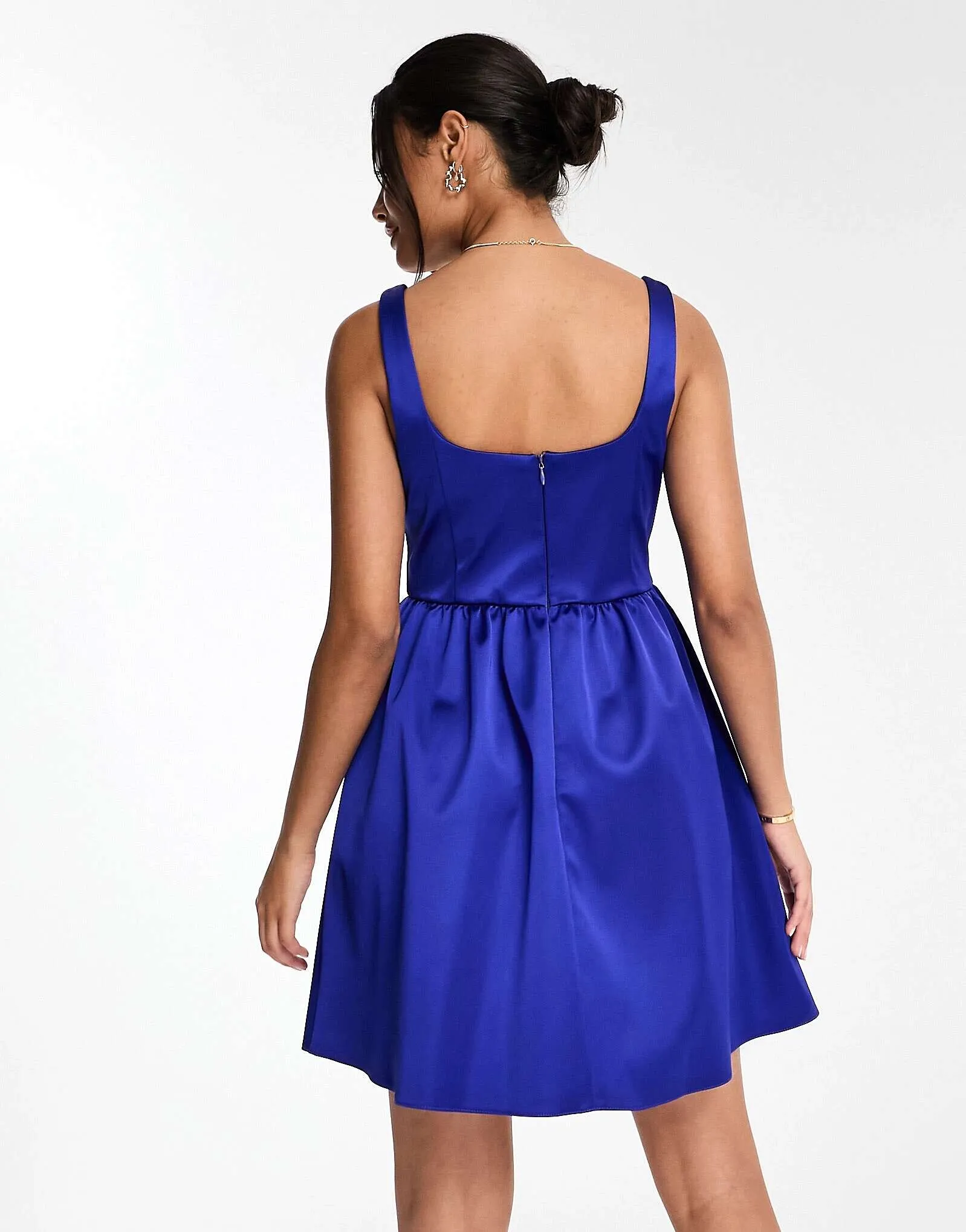 Miss Selfridge blue satin corset prom dress