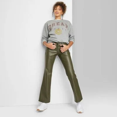 New - Women's Low-Rise Faux Leather Flare Pants - Wild Fable Olive Green 16