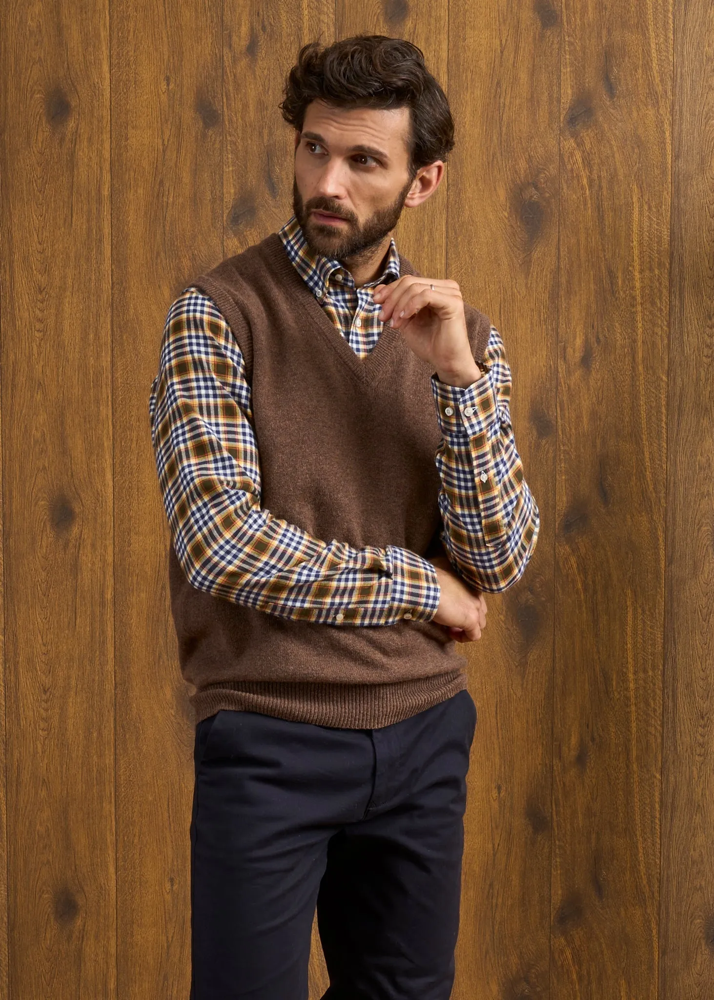 Norfolk Men's Lambswool Slipover in Tobacco - Classic Fit