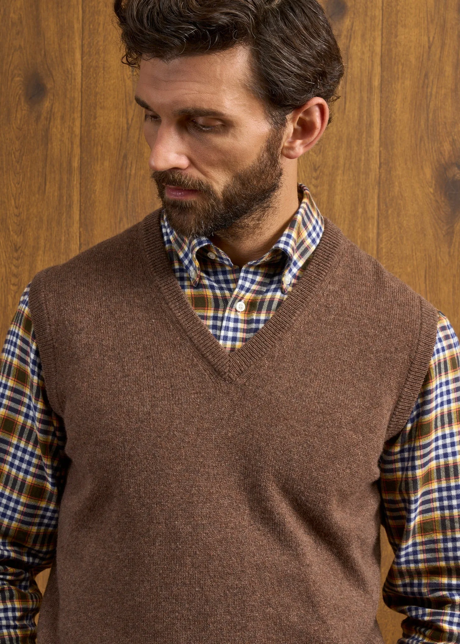 Norfolk Men's Lambswool Slipover in Tobacco - Classic Fit