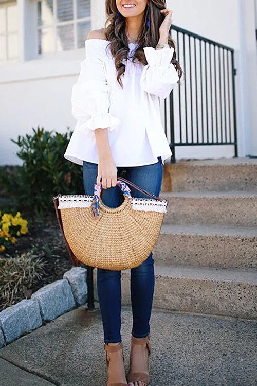 Off the Shoulder Bowknot Blouse