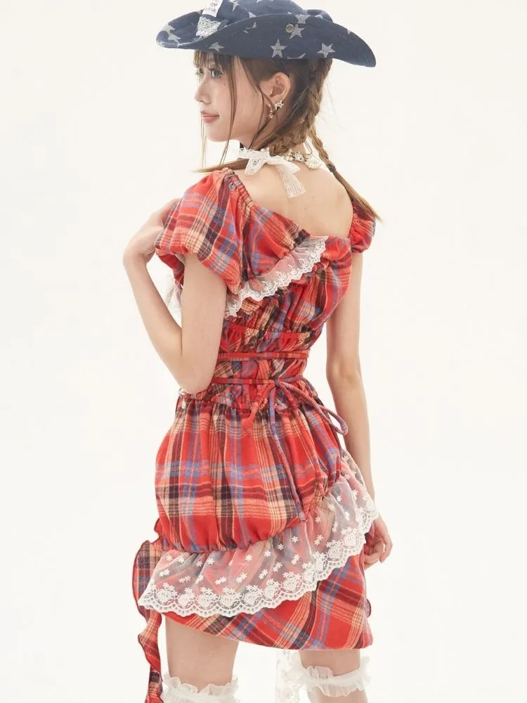 Off-the-shoulder plaid mini dress【s0000001880】