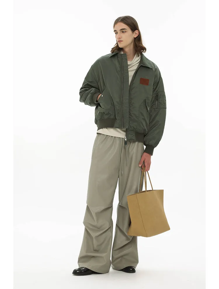 Oil leather custom parachute loose wide leg pants