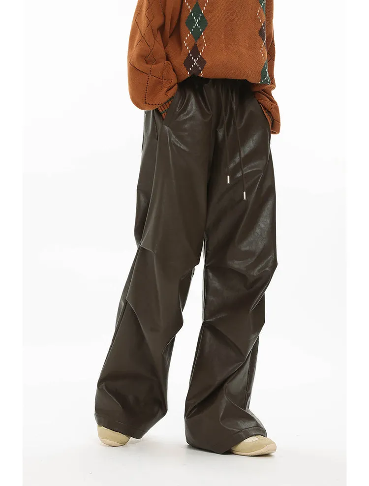 Oil leather custom parachute loose wide leg pants