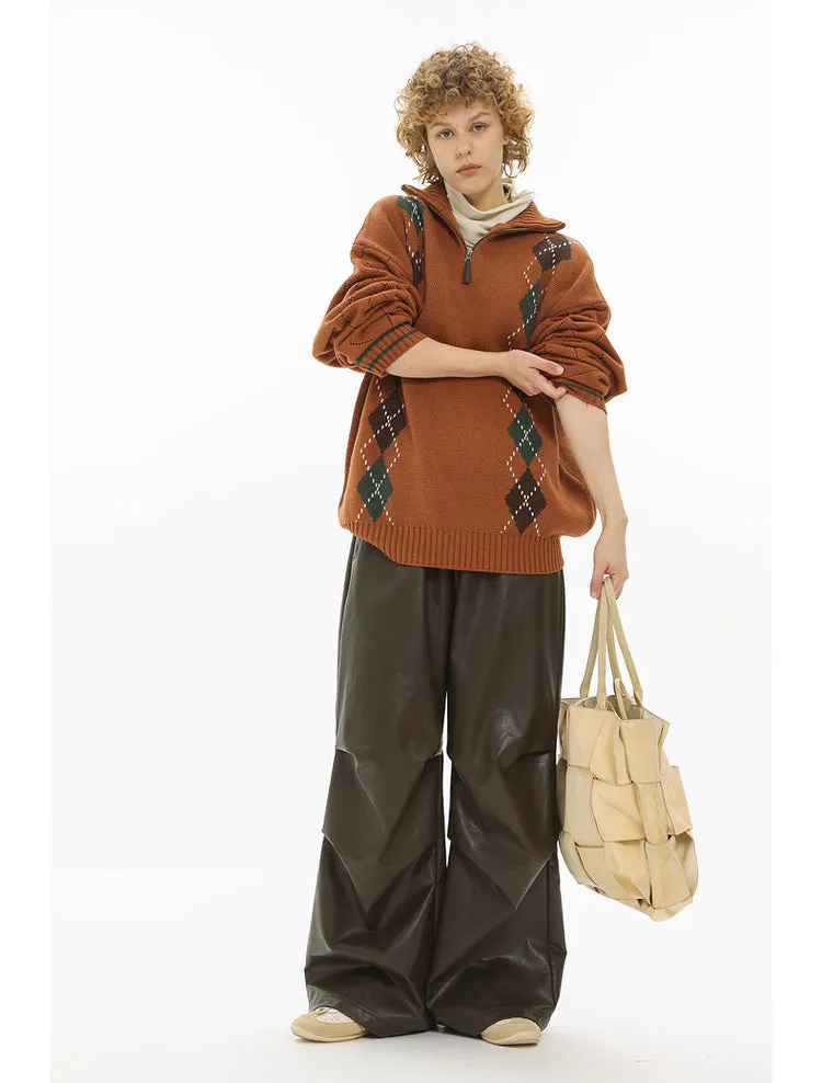 Oil leather custom parachute loose wide leg pants