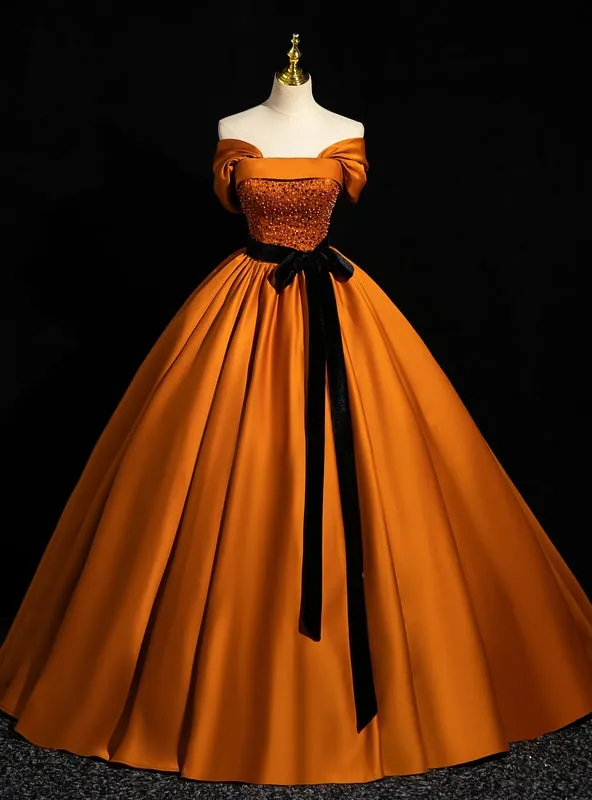 Orange Satin off the Shoulder Sequins Quinceanera Dress