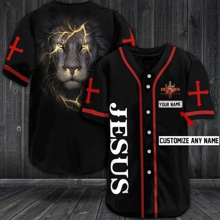 Personalized Jesus Lion Baseball Jersey, Jesus 3D Shirt ,Baseball Jersey shirts for men, Gift For Christian