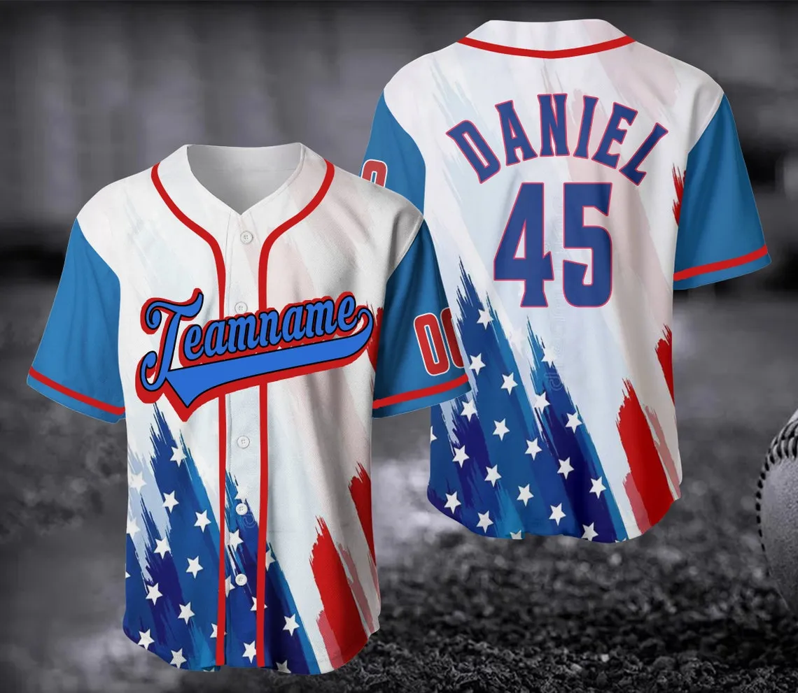 Personalized USA Baseball Jersey, Custom Team Name Shirt, American Flag Baseball Jersey For Baseball Fans, Baseball Lovers, Patriotic Shirt