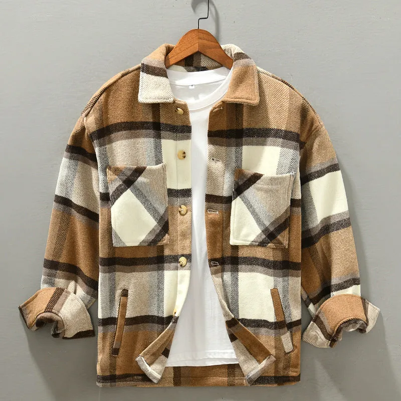 Plaid Plus Size Lapels Loose Top Youth Fashion Coat For Men