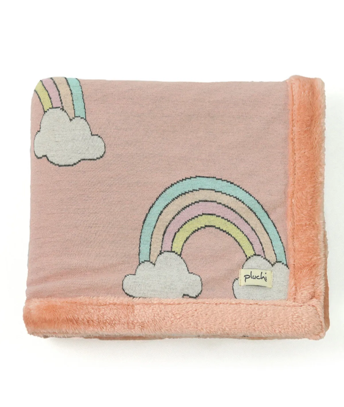 Rainbow Bubblegum Pink Color Knitted Blanket with Faux Fur Back for Babies