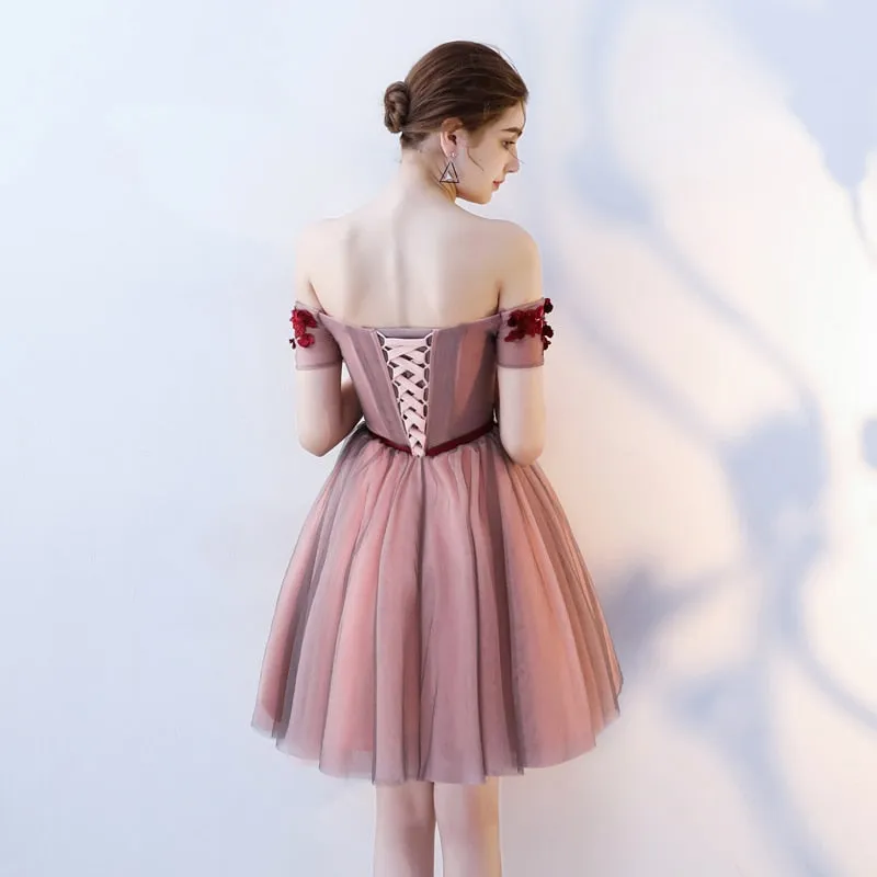 Rose Off Shoulder Homecoming Dress