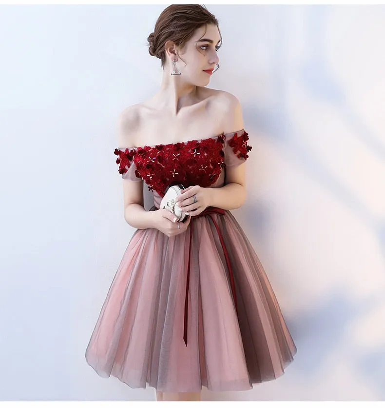 Rose Off Shoulder Homecoming Dress