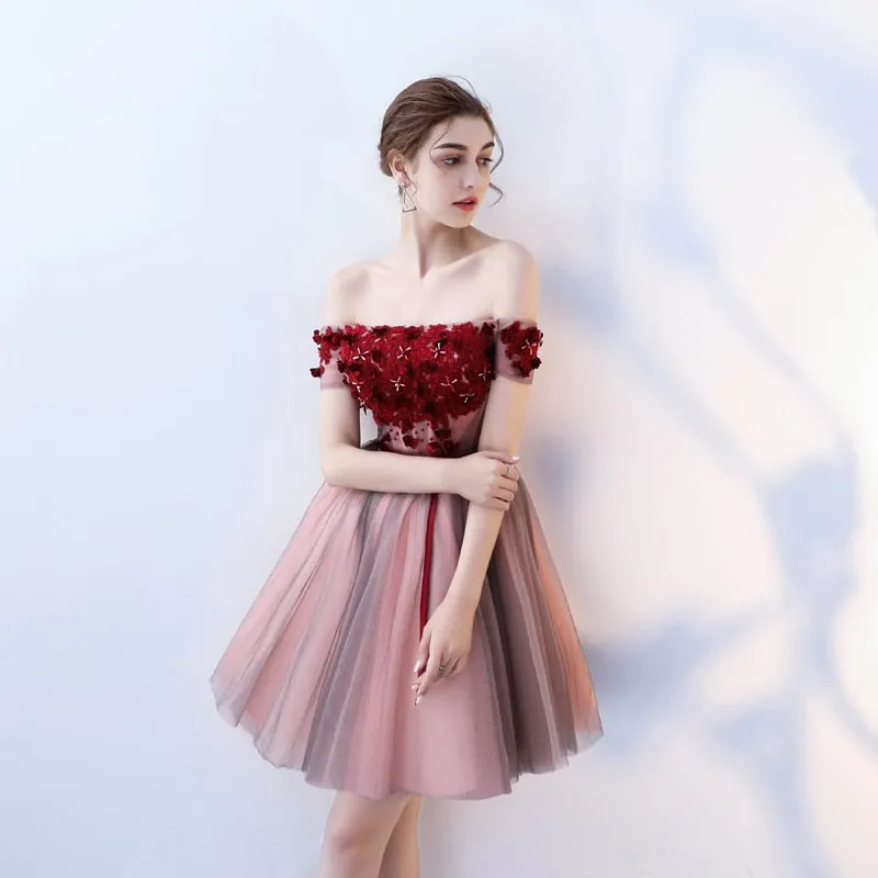 Rose Off Shoulder Homecoming Dress