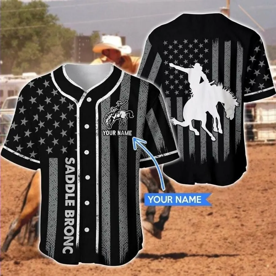 Saddle Bronc Line Flag American Personalized Baseball Jersey