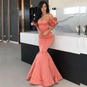 Sexy Coral Pink Sweetheart Off-Shoulder Mermaid Trumpet Long Prom Dress