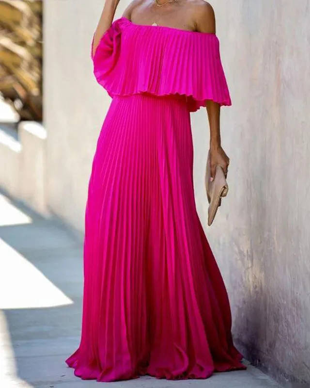 Sexy Off The Shoulder One Shoulder Pleated Chiffon Dress