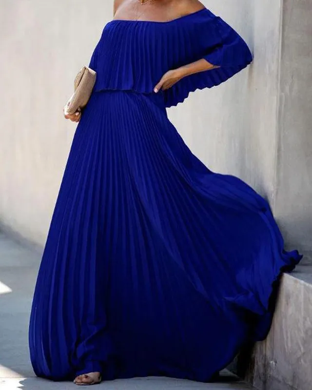 Sexy Off The Shoulder One Shoulder Pleated Chiffon Dress