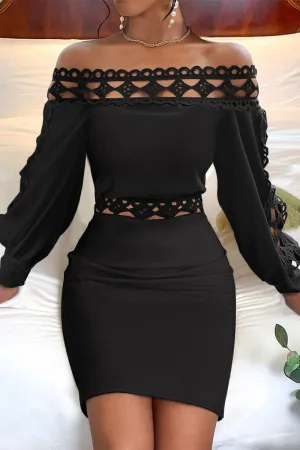 Sexy Solid Hollowed Out Off the Shoulder Wrapped Skirt Dresses