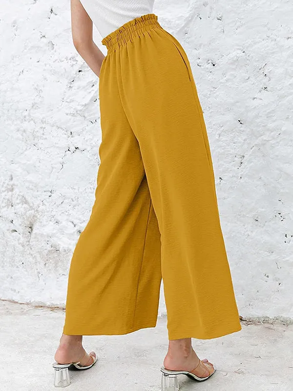 Simple Wide Leg Loose Elasticity Casual Pants Bottoms