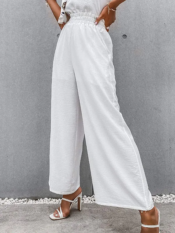 Simple Wide Leg Loose Elasticity Casual Pants Bottoms