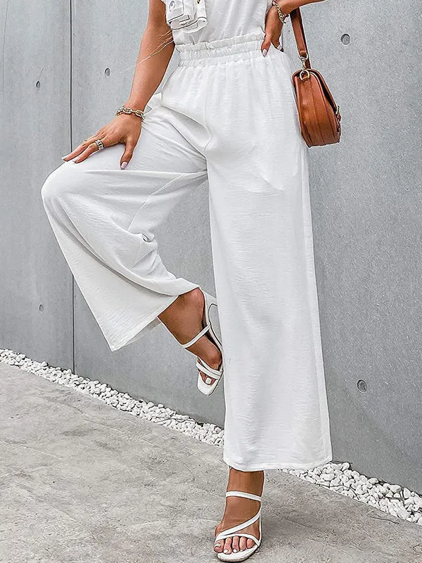 Simple Wide Leg Loose Elasticity Casual Pants Bottoms