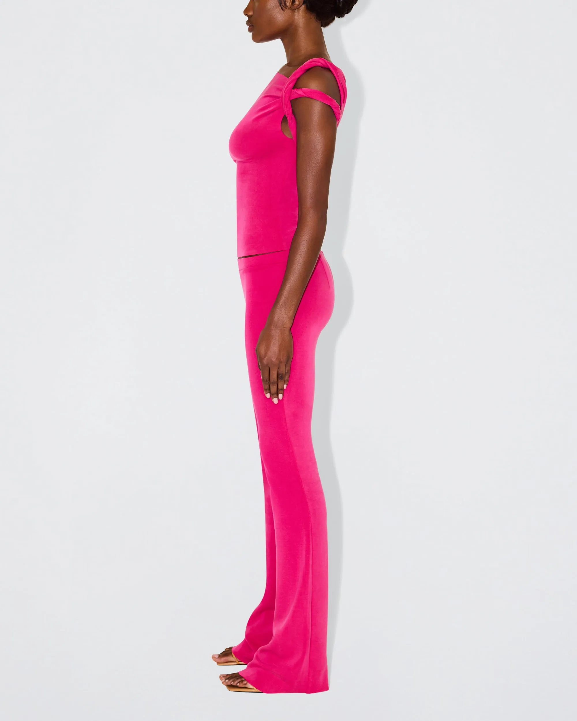 Sueded Stretch Low Rise Pant | Fuchsia