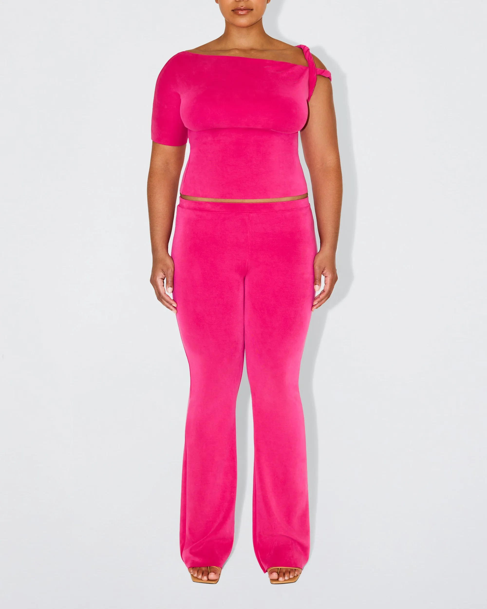 Sueded Stretch Low Rise Pant | Fuchsia