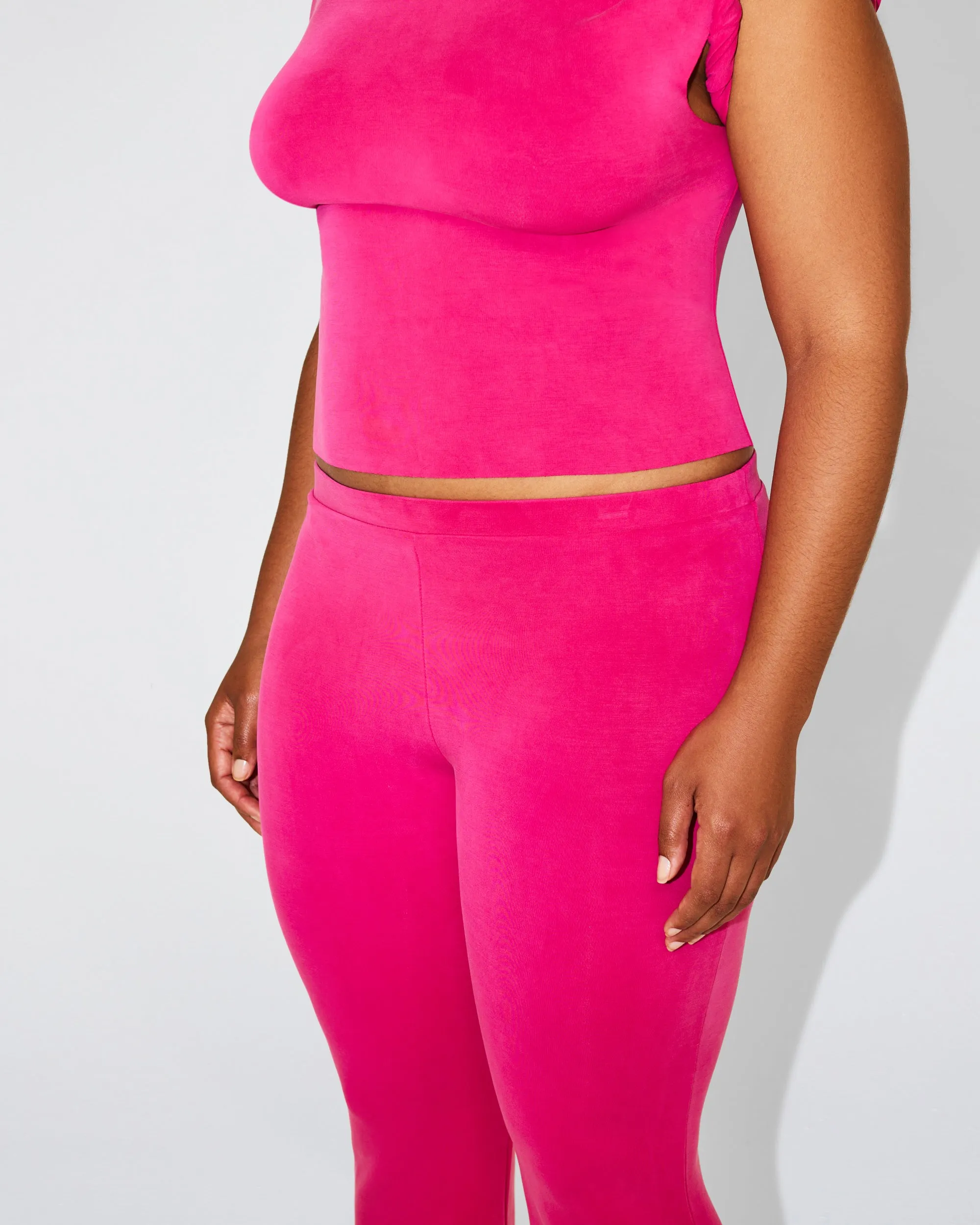 Sueded Stretch Low Rise Pant | Fuchsia