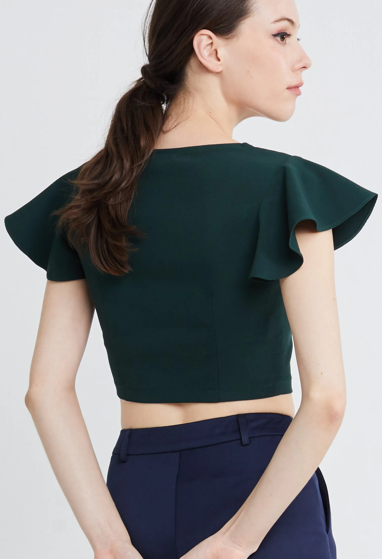 Tailored Petal Flutter Sleeves Cropped Top