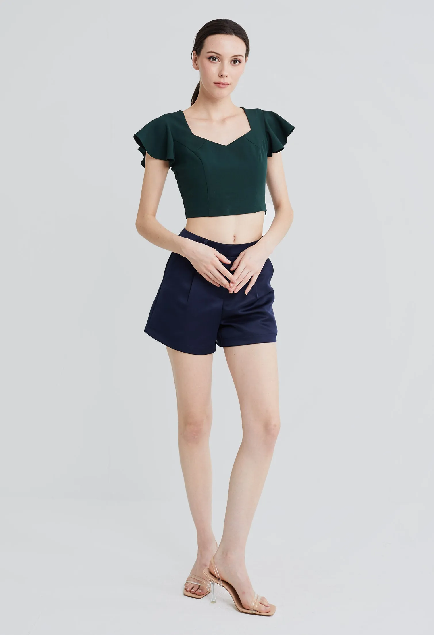 Tailored Petal Flutter Sleeves Cropped Top